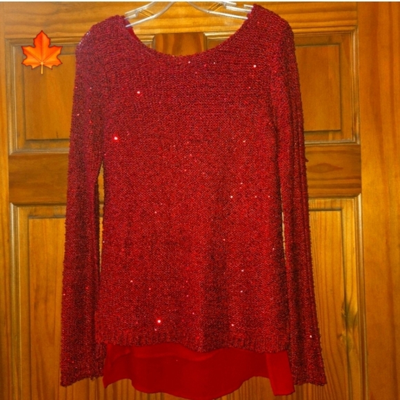 Apt. 9 Tops - APT 9 DARK RED LONG SLEEVE SEQUINS SIZE S